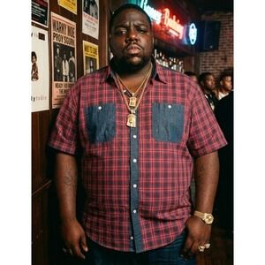 Sean John Mens 4XB Plaid Button Down Shirt Red Navy Blue Hip Hop 90s Y2K New